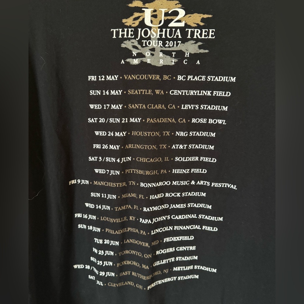 New EDUN U2 “The Joshua Tree” 2017 Tour Black Graphic Tee Size L - Picture 4 of 5